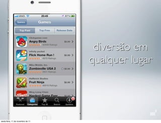 diversão em
                                    qualquer lugar




sexta-feira, 11 de novembro de 11
 
