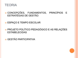 Encontro Teoria Pratica e Conhecimento de Gestao Escolar | PPTX