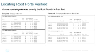 14
© 2016 Cisco and/or its affiliates. All rights reserved. Cisco Confidential
Locating Root Ports Verified
#show spanning-tree root to verify the Root ID and the Root Port.
 