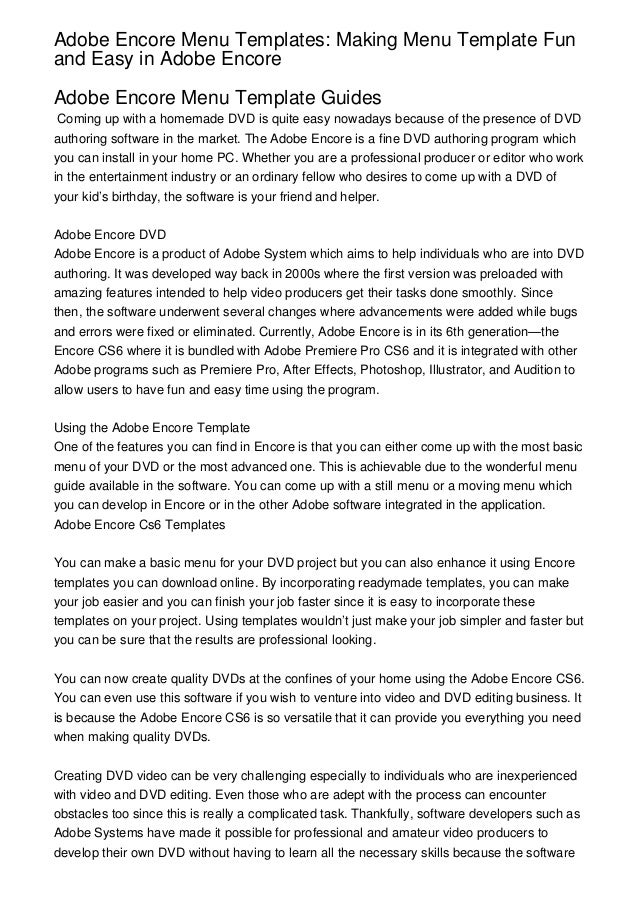 adobe encore menu templates