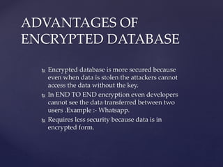 Encrypted database management system | PPTX | Databases | Computer ...