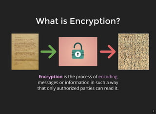 2
What is Encryption?What is Encryption?
Encryption is the process of encoding
messages or information in such a way
that only authorized parties can read it.
 