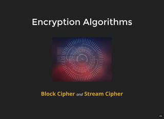 24
Encryption AlgorithmsEncryption Algorithms
Block Cipher and Stream Cipher
 