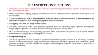 Encryption in php | PPTX | Programming Languages | Computing