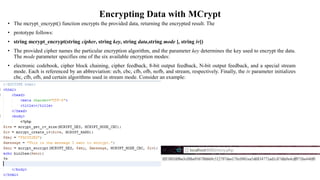 Encryption in php | PPTX | Programming Languages | Computing