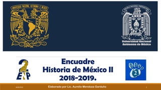 Encuadre
Historia de México II
2018-2019.
28/06/2018 1Elaborado por Lic. Aurelio Mendoza Garduño
 