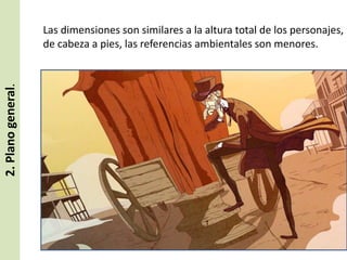 2. Plano general.

Las dimensiones son similares a la altura total de los personajes,
de cabeza a pies, las referencias ambientales son menores.

 