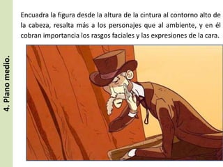 4. Plano medio.

Encuadra la figura desde la altura de la cintura al contorno alto de
la cabeza, resalta más a los personajes que al ambiente, y en él
cobran importancia los rasgos faciales y las expresiones de la cara.

 