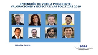 INTENCIÓN DE VOTO A PRESIDENTE,
VALORACIONES Y EXPECTATIVAS POLÍTICAS 2019
Diciembre de 2018
 
