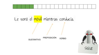 Le sonó el móvil mientras conducía.
PREPOSICIÓN
SUSTANTIVO
VERBO
 