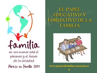 EL PAPEL EDUCATIVO Y FORMATIVO DE LA FAMILIA www.pastoralfamiliarvenezuela.org 