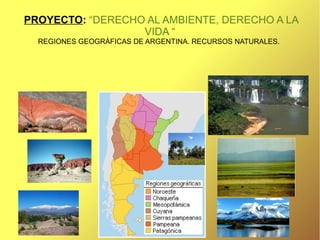 PROYECTO: “DERECHO AL AMBIENTE, DERECHO A LA
VIDA “
REGIONES GEOGRÁFICAS DE ARGENTINA. RECURSOS NATURALES.
 