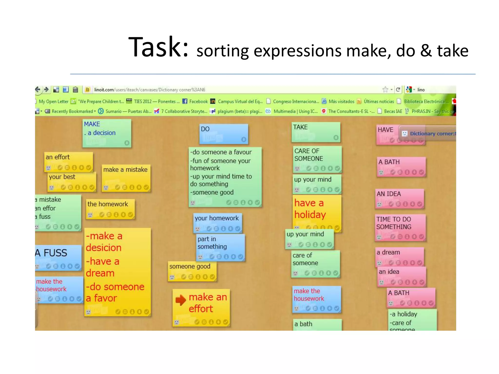 Task: sorting expressions make, do & take
 