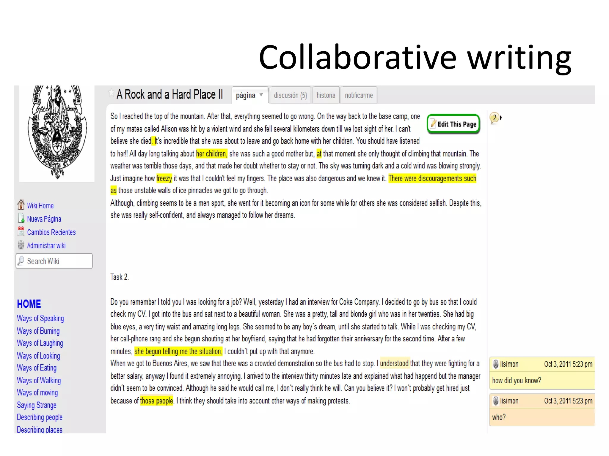 Collaborative writing
 