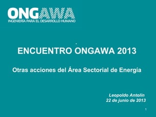 1
.
ENCUENTRO ONGAWA 2013
Otras acciones del Área Sectorial de Energía
Leopoldo Antolín
22 de junio de 2013
 