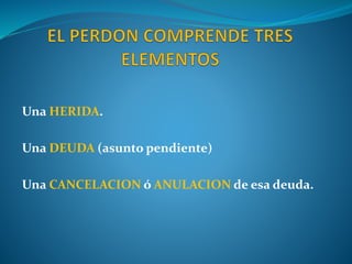 Una HERIDA.
Una DEUDA (asunto pendiente)
Una CANCELACION ó ANULACION de esa deuda.
 