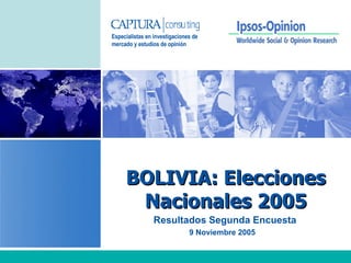 Resultados Segunda Encuesta  9 Noviembre 2005   BOLIVIA: Elecciones Nacionales 2005 Especialistas en investigaciones de  mercado y estudios de opinión 