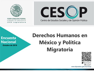 Derechos Humanos en
México y Política
Migratoria
Encuesta
Nacional
Octubre de 2018
 