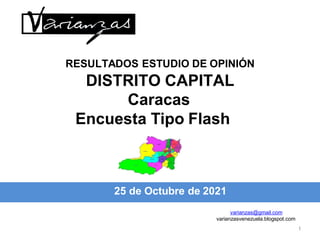 25 de Octubre de 2021
RESULTADOS ESTUDIO DE OPINIÓN
DISTRITO CAPITAL
Caracas
Encuesta Tipo Flash
varianzas@gmail.com
varianzasvenezuela.blogspot.com
1
 