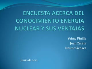 Yeimy Pinilla
                   Juan Zárate
                Néstor Sichaca


Junio de 2012
 