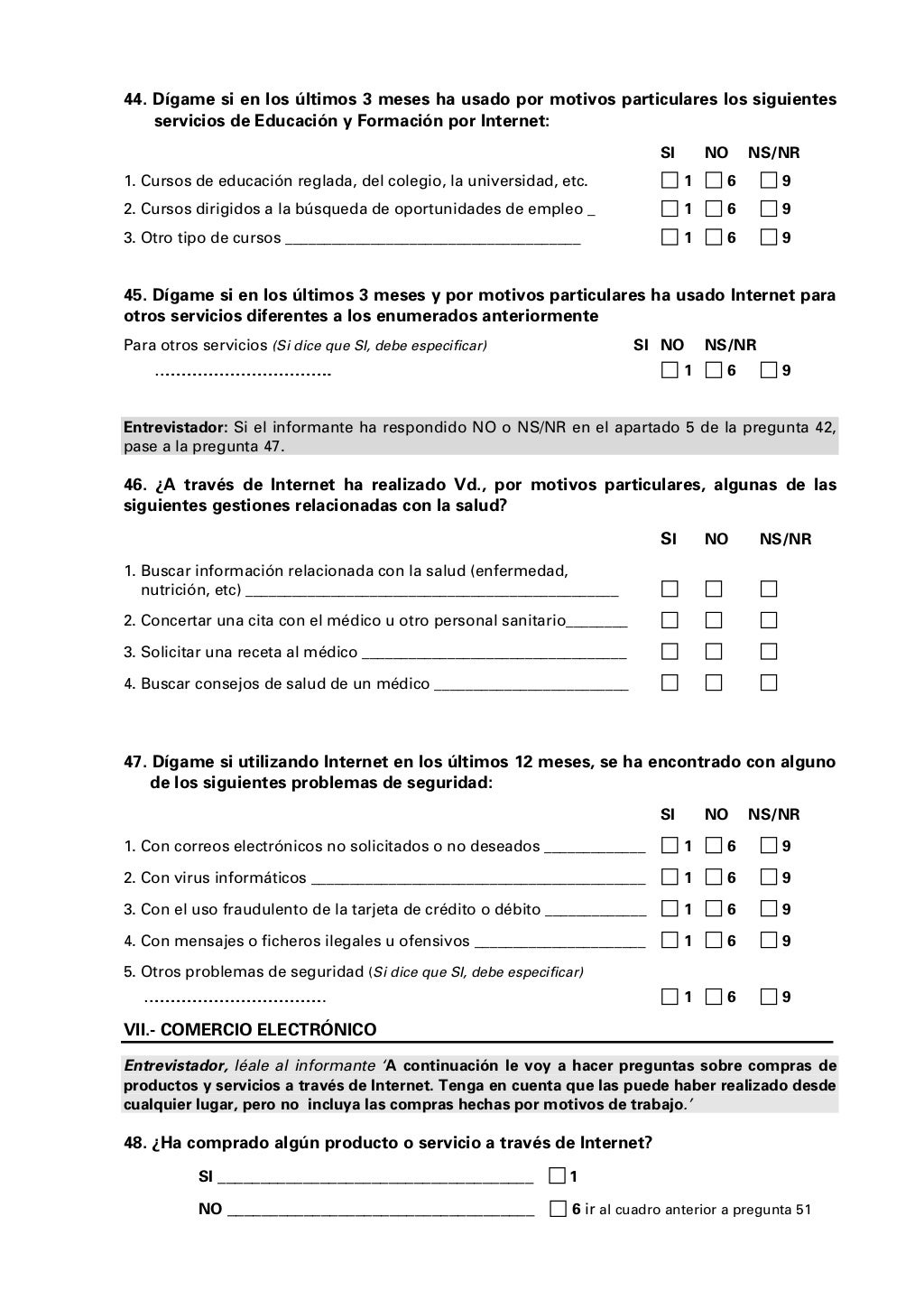 Modelo de Encuesta del INE sobre equipamiento y tic
