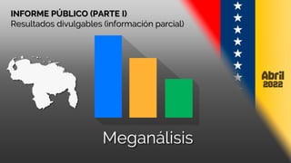 Meganálisis
INFORME PÚBLICO (PARTE I)
Resultados divulgables (información parcial)
 