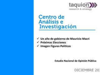 Estudio Nacional de Opinión Pública
DICIEMBRE 201
 Un año de gobierno de Mauricio Macri
 Próximas Elecciones
 Imagen Figuras Políticas
 