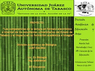 División
Académica de
Educación y
Artes
Presenta:
María Inés
Hernández Cruz
8B Ciencias de la
Educación
Villahermosa Tabasco
Marzo 26 de 2014
 