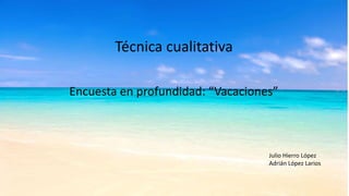 Técnica cualitativa
Encuesta en profundidad: “Vacaciones”
Julio Hierro López
Adrián López Larios
 