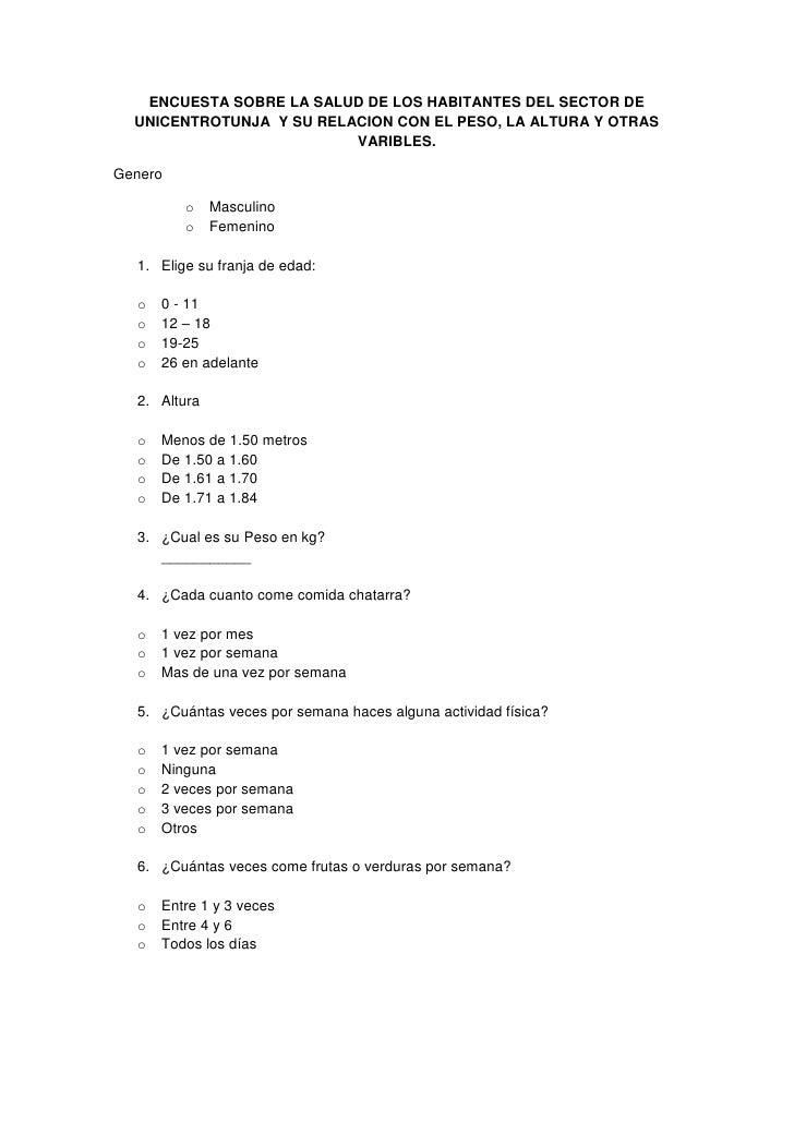 Encuesta sobre la salud de los habitantes del sector de unicentrotunj…