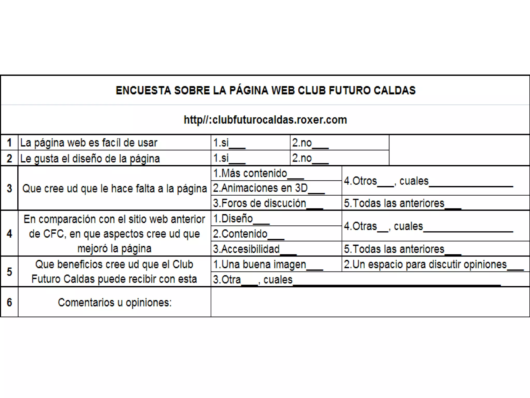 Encuestas Web Club Futuro Caldas