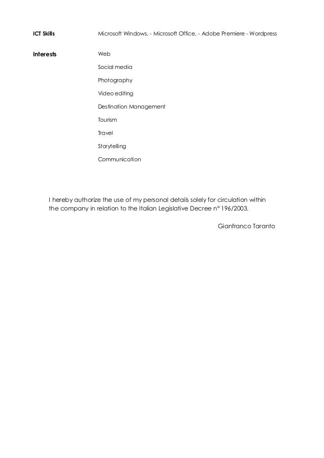 Curriculum vitae taranto image