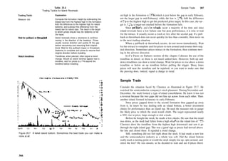 Table 25.4
Trading Tactics for Island Reversals
Trading Tactic Explanation
Measure rule
Wait for pullback or throwback
Watch trendlines
Compute the formation height by subtracting the
lowest low from the highest high in the formation.
Add the difference to the highest high for island
bottoms, and subtract the difference from the
lowest low for island tops. The result is the target
to which prices should rise (for bottoms) or fall
(for tops).
Island reversals show a reluctance to continue
moving in the direction of the breakout. Prices
usually reverse direction and quickly fill the gap
before recovering and resuming their original
trend. Wait for the pullback (tops) or throwback
(bottoms) to complete and prices to resume their
original direction before investing.
Trendlines, when pierced, often signal a trend
change. Should an island reversal appear near a
trendline, wait for prices to close beyond the
trendline before investing.
Sep 95 Oct Nov Dec Jan 96 Feb Mar Apr May ]un Jul
Figure 25.7 A failed island bottom. Sometimes the best trade you can make is
none at all.
366
Sample Trade 367
est high in the formation is 24% (which is just below the gap in early February,
not the larger gap in mid­February) while the low is 17'/2. Add the difference
of 7'/8 to the highest high to get the predicted price target. In this case, the tar­
get is 3 !3
/4, a target not reached before the formation fails.
Since pullbacks and throwbacks occur a majority of the time and since
island reversals have a low failure rate but poor performance, it is wise to wait
for the retrace. It usually occurs a week or two after the second gap. If a pull­
back or throwback does not occur quickly (in less than a month), then move on
to the next trading situation.
When a pullback or throwback occurs, do not invest immediately. Wait
for the retrace to complete and for prices to turn around and resume their orig­
inal direction. Sometimes prices retrace to the formation, then continue mov­
ing in the adverse direction.
In die Focus on Failures section of this chapter I discuss the use of the
trendline in detail, so there is not much added here. However, both up and
down trendlines can show a trend change. Wait for prices to close above a down
trendline or below an up trendline before pulling the trigger. Many times
prices will near the trendline and be repulsed, so you want to make sure that
the piercing does, indeed, signal a change in trend.
Sample Trade
Consider the situation faced by Clarence as illustrated in Figure 25.7. He
watched the semiconductor company's stock plummet. During November and
December, the stock formed a type of island consolidation. He knew it was not
a reversal because the two gaps did not line up across from each other. Then
another island formed in January to early February.
Since prices gapped down to the second formation then gapped up away
from it, he knew he was dealing with an island bottom, a better investment
choice for performance than an island top. He used the measure rule to gauge
the likely price to which the stock would climb. The target represented nearly
a 30% rise in price, large enough to risk a trade.
Before he bought the stock, he made a few checks. He saw that the trend
was down, as the stock had fallen from a high of 6ll
/s to the island low of 17!
/2.
Clarence drew the trendline from the highest high downward and saw it go
through the right island gap. This was a good sign as prices had moved above
the line and closed there. It signaled a trend change.
Still, something did not feel right about the stock. It had made a new low
and the semiconductor industry as a whole was soft. Did the island bottom
really mark a turning point or would the stock simply rise up, spin around, and
retest the low? He was unsure, so he decided to wait and see if prices threw
 