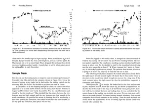 474 Rounding Bottoms
Figure 34.5 A treacherous example of a rounding bottom that has no left saucer
lip. The rounding turn forms after disappointing earnings send the stock into a
dead­cat­bounce.
climb above the handle high (or right cup lip). When it did (point A), or so I
thought, I paper traded the stock and bought in, just as it crested (point B).
That turned out to be a minor high. Prices dropped the next day then slowly
recovered making another handle. A good place to sell is when prices pierce
the up trendline in early December.
Sample Trade
How do you use the trading tactics to improve your investment performance?
Consider what Glen did with the situation shown in Figure 34.6. It was his
dream to become a day trader but he had neither the trading capital nor the
necessary skills for the job. He decided to get there one trade at a time.
In December, as he was flipping through his charts, he came across what
appeared to be a mild double bottom. On the daily chart the two bottoms in
August and November were barely discernible. Was it a valid formation and
should he buy the stock now? Glen decided that the retrace between the two
bottoms was not high enough and the two bottoms not clear enough to be
worth considering. He justified his action by thinking that if he was having a
hard time spotting the formation, then others would have the same trouble. If
no one spots the formation, then prices will not rise.
Sample Trade 475
Alco Standard Corp. (Office Equipment & Supplies, NYSE, ASM)
91 S O N D 9 2 F M A M J I A S O N D 9 3 F M A M J | A S O N D 9 4 F M A M | | A S O N D
Figure 34.6 The double bottom formation is barely discernible within the round­
ing bottom on the weekly scale.
When he flipped to the weekly chart, it changed the characterization of
what he was seeing. On his screen was an obvious rounding bottom. The vol­
ume pattern supported the conclusion: receding as prices declined and round­
ing up as prices rose. So, he decided to wait for the rounding bottom to stop
near the prior saucer lip at about 2 !3
/g. When it paused for 2 weeks in Febru­
ary, he knew die formation was primed. The question then became, what was
it going to do next? The only way to find that out was to wait.
The following week prices dropped. He waited until prices closed above
the right saucer lip and headed higher. He knew that to buy earlier risked a
downturn in the stock from which it might not recover for a long time. If the
stock ventured above the right saucer lip, then the probabilities suggested a
continuing push higher.
When prices hit 22, he bought. He looked back at his chart and decided
to put a stop­loss order H below the saucer lip, just below a support level. He
decided that if the stock hit his stop, in all likelihood it was going down. Con­
tent with his investment decision and trading plan, he was confident that his
career change to day trading was a simple step away. He was even more confi­
dent as the stock climbed. He began looking through brochures from several
companies that offered seminars on day trading. Then the stock declined and
closed below the up trendline. It was a warning sign that anyone could have
missed. Glen certainly did.
 