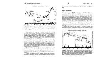 104 Bump­and­Run Reversal Bottoms
Bethlehem Steel Corp. (Steel (Integrated), NYSE, BS)
'­12
Figure 7.2 Various components of a bump­and­run reversal bottom. A price
drop­off follows the lead­in phase where prices move in a narrow range. The bump
forms, then rounds upward as prices leave the bowl and move higher on the uphill
run to new highs.
Calculate the lead­in height once a trendline forms. Do this by finding
the widest distance from the trendline to the daily low, measured vertically, in
the first quarter of the formation. In Figure 7.2, the lead­in height calculation
uses prices onJune 16 (point A). On that day, the low is 175
/s and the trendline
has a value of about 203
/s. Thus, the lead­in height is the difference between
these two, or 2 /4. Both the minimum bump height and the target price use the
lead­in height, so the calculation is important.
After the lead­in phase comes the bump phase. Prices decline rapidly,
although usually not quite as rapidly as that shown in Figure 7.2, and form a
new trendline that slopes down at about 45 degrees to 60 degrees or more.
Volume is noticeably higher at the start of the bump, but selling pressure over­
takes buying demand and the truth finally comes out: There are problems with
the company. The stock continues down as the smart money and the momen­
tum players leave the stock in droves.
Eventually, downward pressure abates allowing the stock to recover. It
rounds over and touches the original 30 degree trendline. Here, it may move
lower for a while or it may sail right through the trendline. About a third ofthe
time, prices start moving higher, then throw back to the trendline before con­
tinuing up.
Volume picks up as prices break out of the formation and move higher.
Rising prices characterize the uphill run phase. Within 3 months, about half
*, Focus on Failures 105
the formations will have hit their ultimate high and started moving down
again.
Focus on Failures
Figure 7.3 shows what a BARR bottom failure looks like. The stock starts its
ascent in June 1994 when it hits a low of 24'/2 (not shown). Although the rise
is not a straight­line path, prices reach a new high a year later (the highest peak
on the left). Then it is downhill from there. The decline is quite orderly with
peaks that follow the trendline down. During early September, however, prices
drop rapidly on high volume as the bump forms. Prices quickly reach a low of
335
/8 before rebounding. Having sliced through the trendline and moving just
a bit higher, prices throw back and follow the trendline lower. Prices follow­
ing a trendline lower are not unusual, but what is unusual is that prices do not
continue their climb. Instead, they drop offthe end ofthe trendline and plum­
met. By late June, they slip to under $20 a share, less than halfwhat they were
at the high.
Why did the BARR fail? This formation is not a perfect example of a
BARR bottom, but few formations are. In this case, the bump height is less
Apple Computer Inc. (Computers & Peripherals, NASDAQ, AAPL)
)un95
Figure 7.3 A bump­and­run reversal bottom failure (less than 20% fail). The
bump height is less than twice the lead­in height, a clue that the pattern probably
is not worth investing in. A trendline drawn from point A to B (not shown) satisfies
the bump to lead­in height guideline. Using the new line, an investor waiting for
prices to move above the trendline would not buy this stock.
 