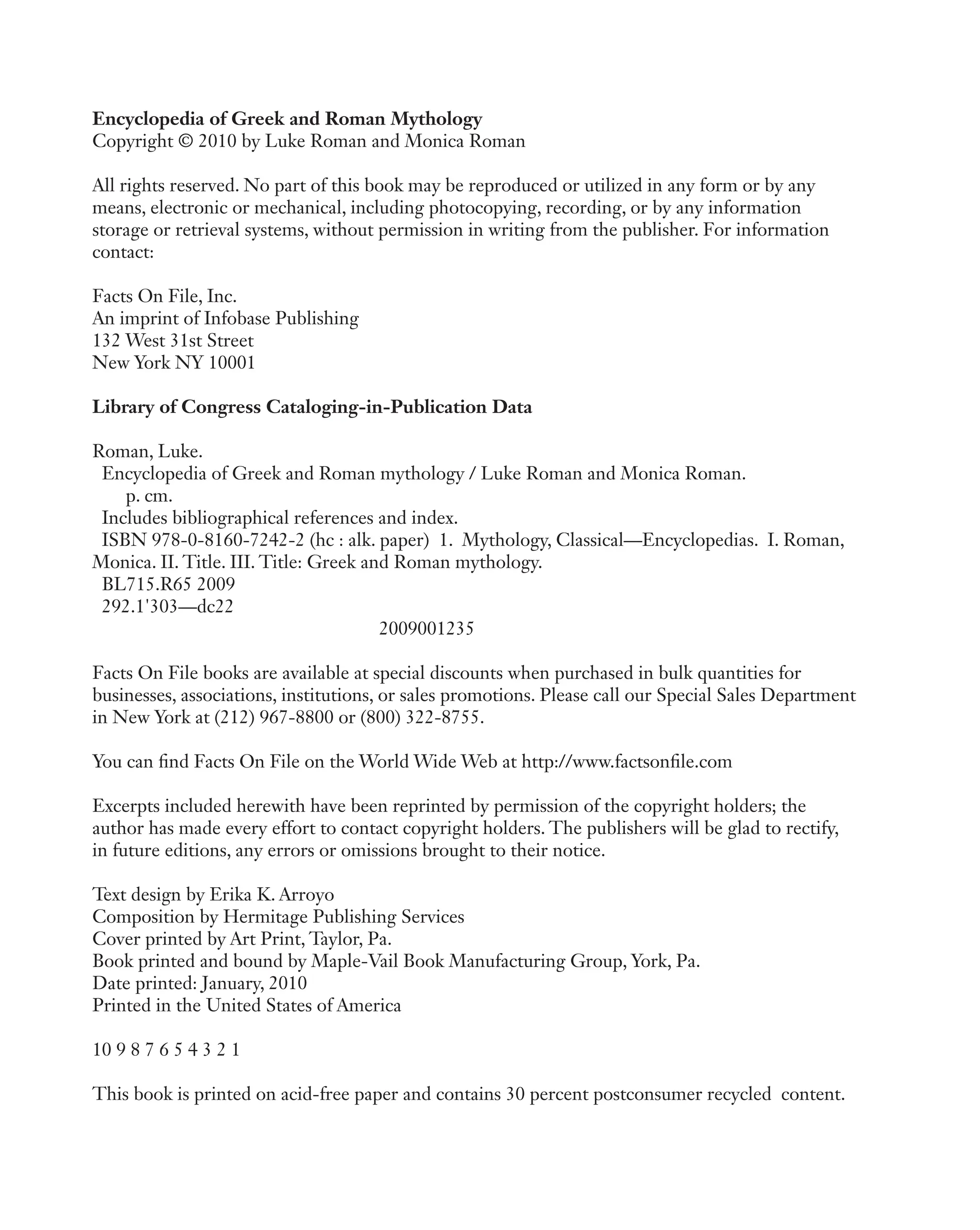 Roman Pdf Library Encyclopedia of Greek and Roman Mythology (Facts on File Library of ...