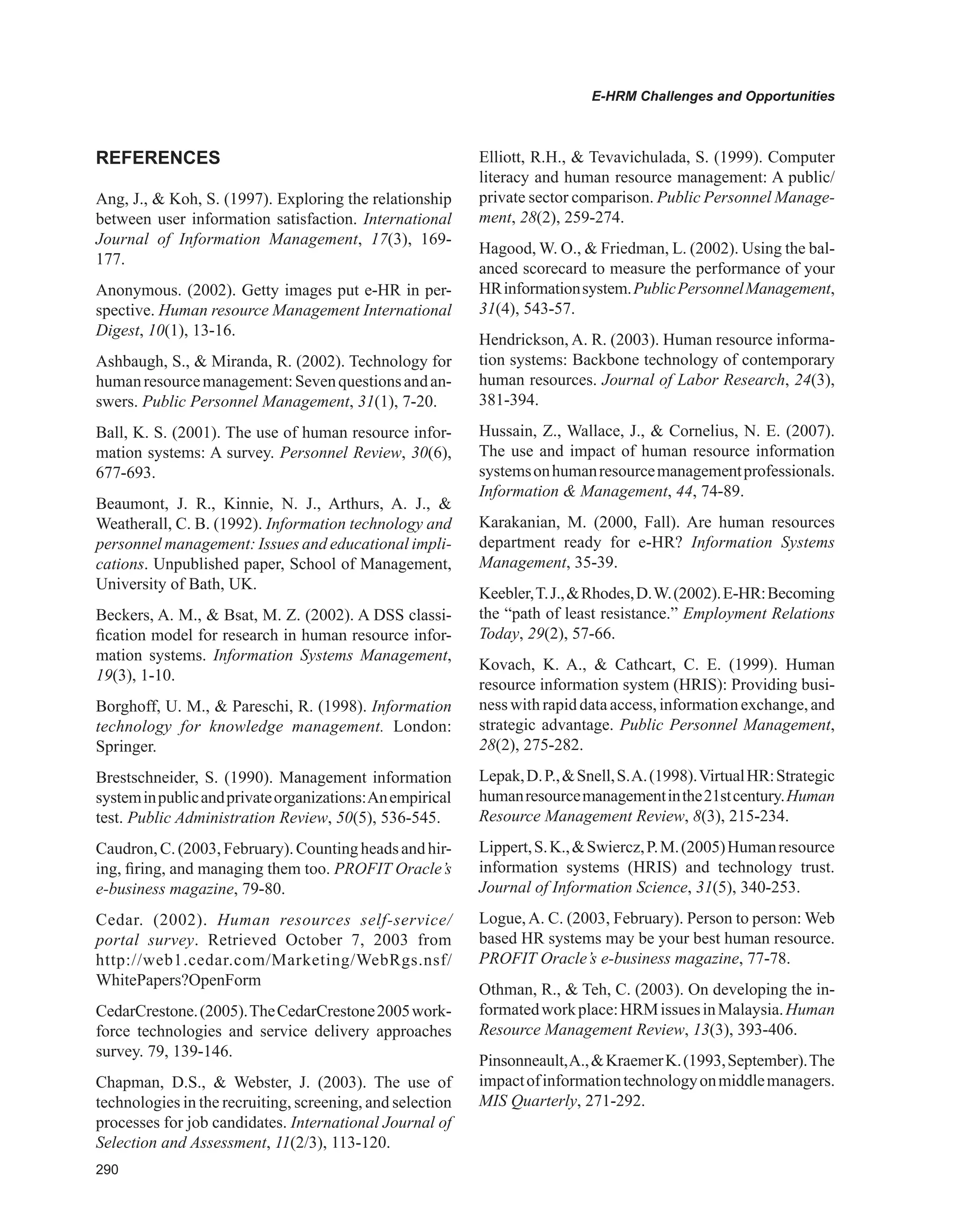 Encyclopedia of human resources information systems challenges in e hrm 