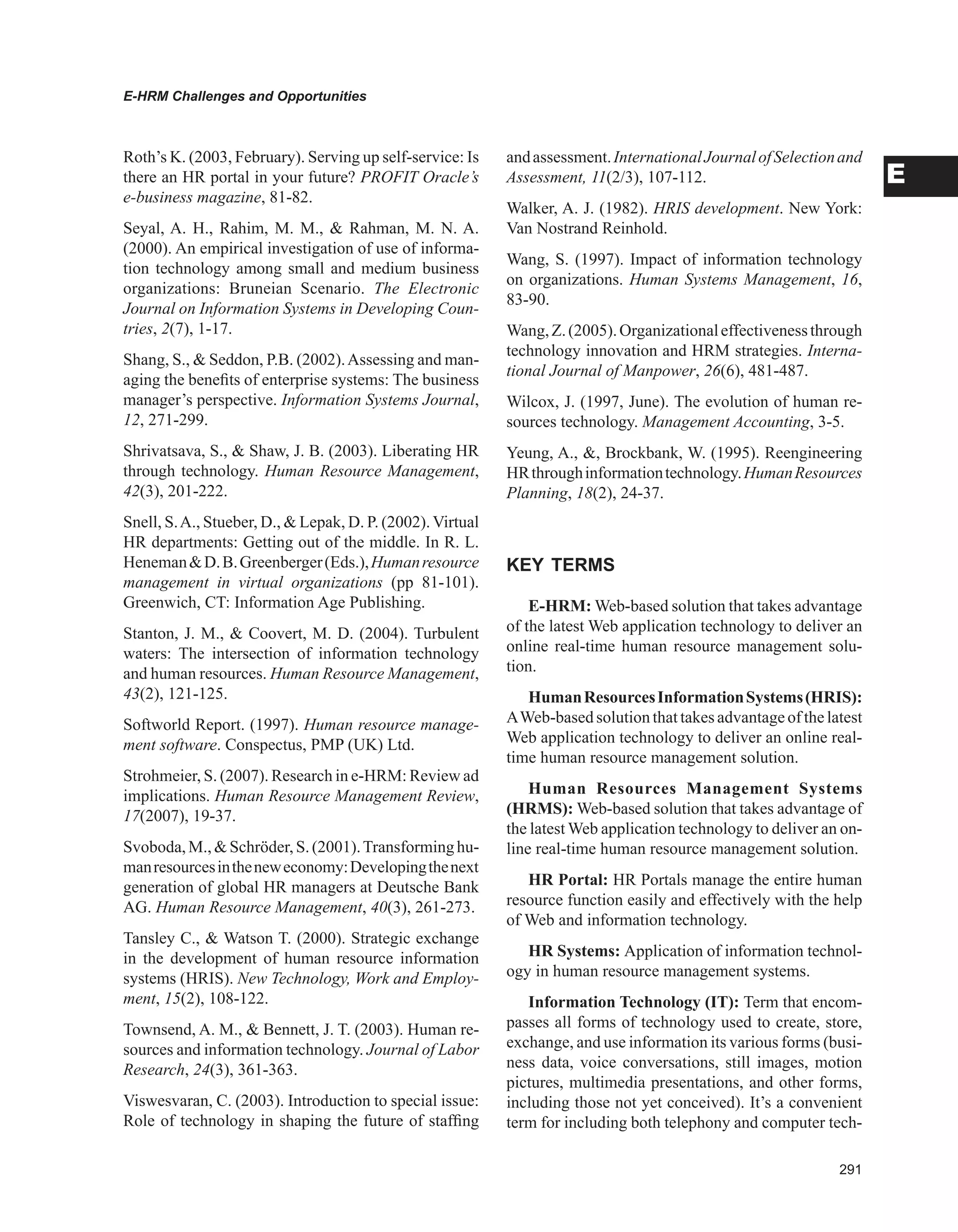 Encyclopedia of human resources information systems challenges in e hrm 