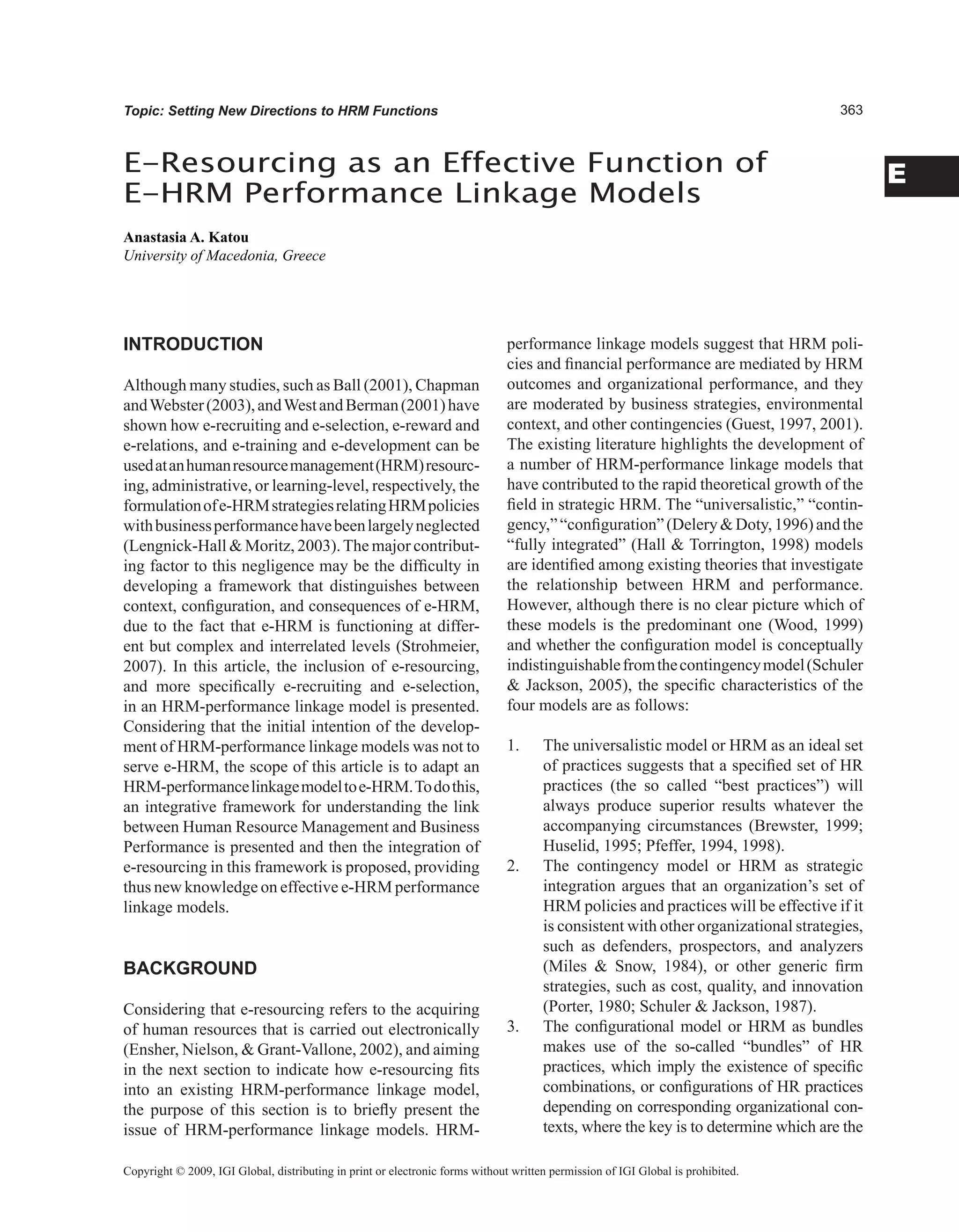 Encyclopedia of human resources information systems challenges in e hrm 