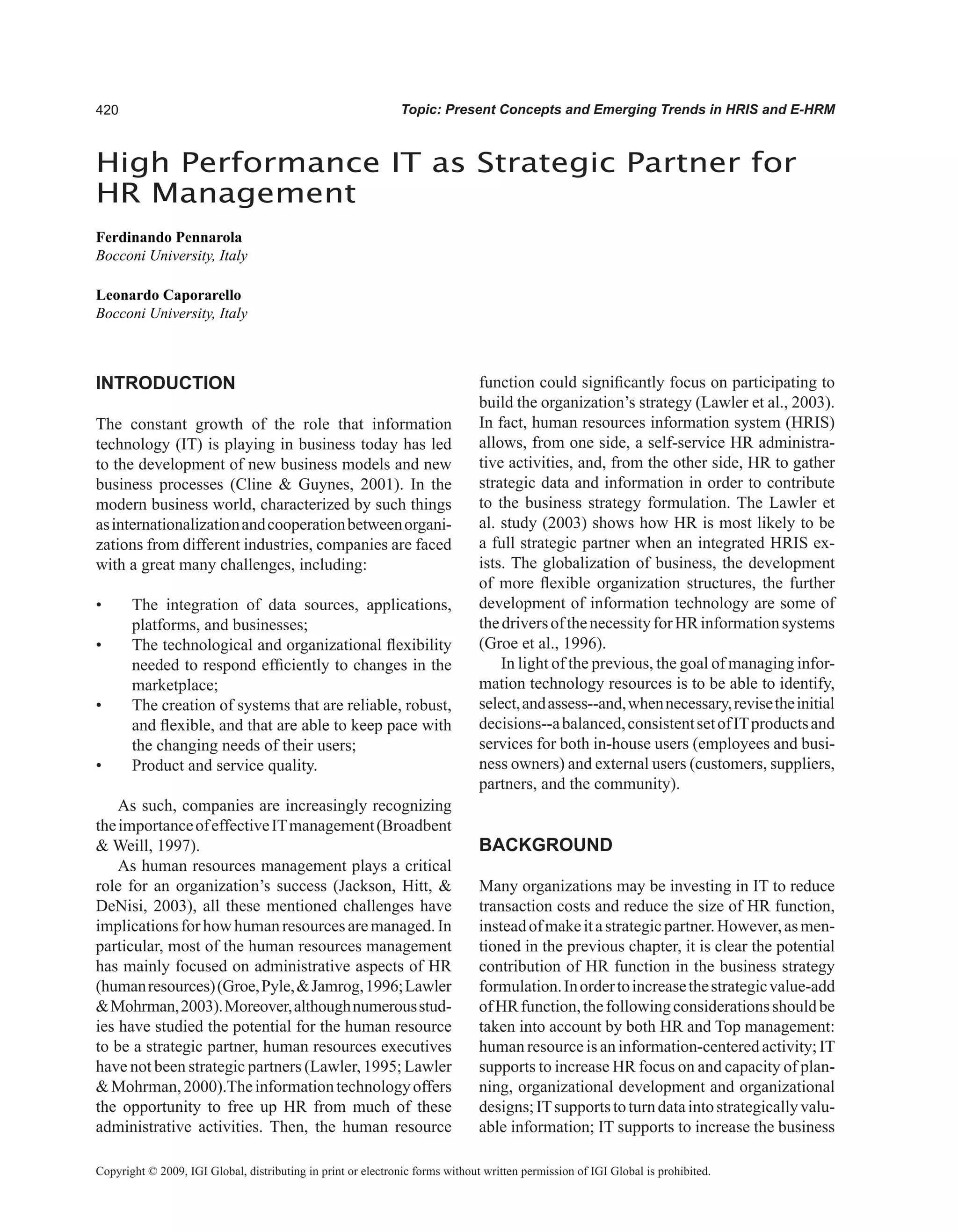 Encyclopedia of human resources information systems challenges in e hrm 