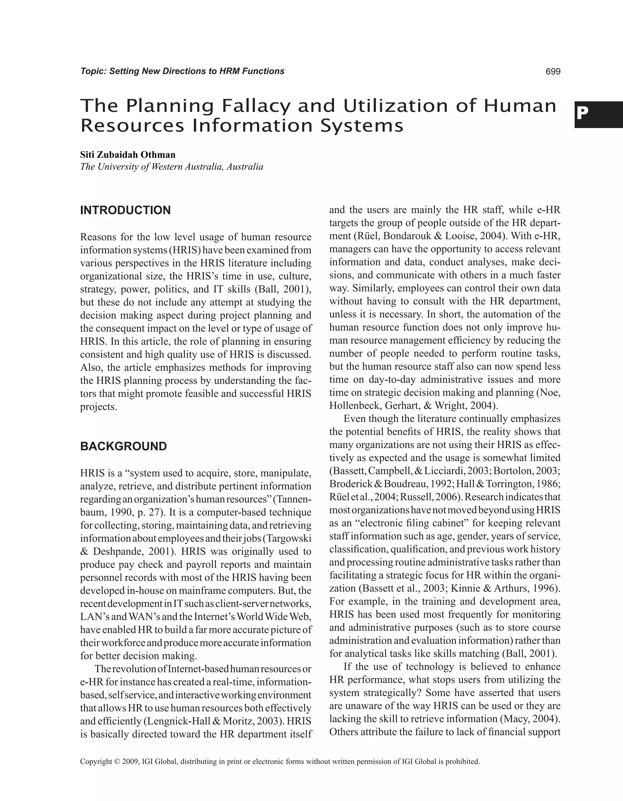 Encyclopedia of human resources information systems challenges in e hrm 