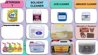 DETERGEN
T
SOLVENT
CLEANER
ACID CLEANER ABRASIVE CLEANER
 