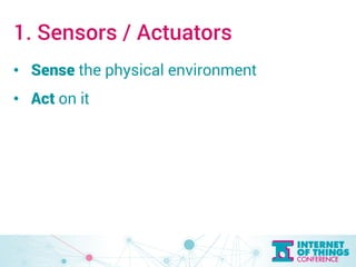 1. Sensors / Actuators 
• Sense the physical environment 
• Act on it 
 
