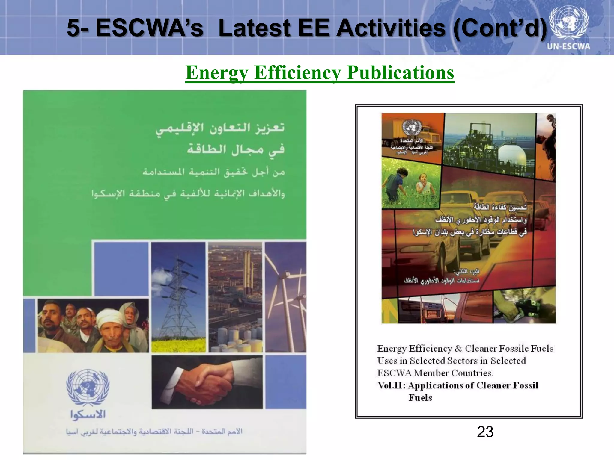 5- ESCWA’s Latest EE Activities (Cont’d)
         Energy Efficiency Publications




                                          23
 