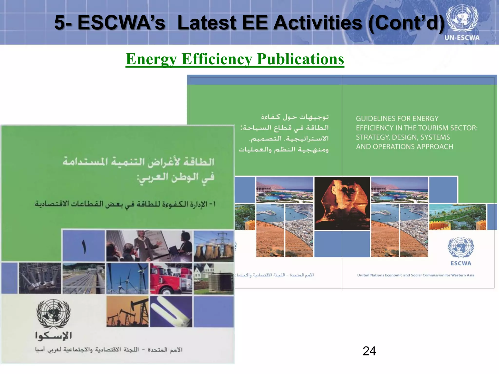 5- ESCWA’s Latest EE Activities (Cont’d)
       Energy Efficiency Publications




                                        24
 