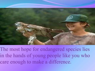 The most hope for endangered species lies
in the hands of young people like you who
care enough to make a difference.
 