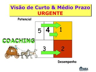 Visão de Curto & Médio Prazo
            URGENTE
    Potencial


                5   4   1
COACHING
                    3    2

                        Desempenho
 