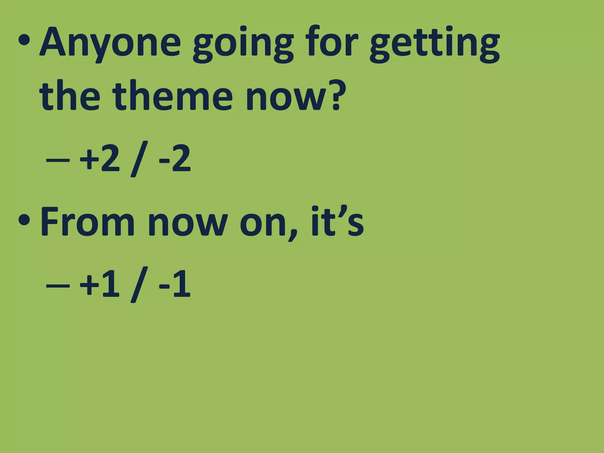 Anyone going for getting the theme now? +2 / -2From now on, it’s+1 / -1