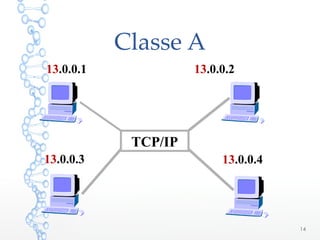 Classe A
14
13.0.0.1
TCP/IP
13.0.0.2
13.0.0.3 13.0.0.4
 