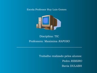 Disciplina: TIC Professora: Maximina  RAPOSO ________________________________________________ Trabalho realizado pelos alunos: Pedro  RIBEIRO Bavia DULABH Escola Professor Ruy Luis Gomes   